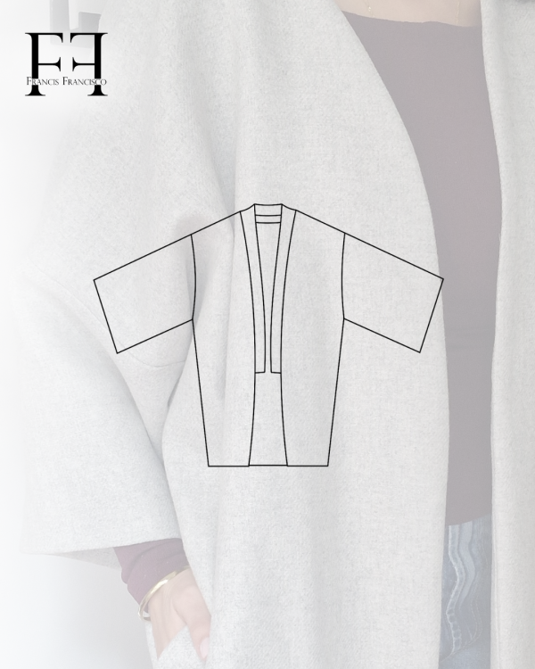 Eliminé la vista exterior, para un acabado minimalista. Añadí centimetros al bajo. Incorporé bolsillos (que nunca falten). (4) KIMONO